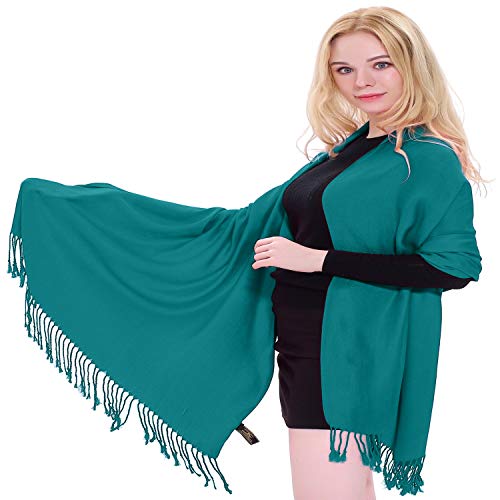 CJ Apparel Damen Handgefertigter nepalesischer Quasten Pashmina-Schal, Jadegrün A1064, One Size von CJ Apparel