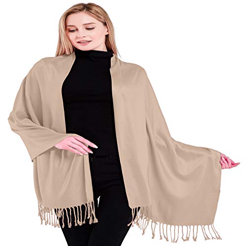 CJ Apparel Nepalesischer Schal / Stola / Überwurf, einfarbig, Pashmina - Beige - Einheitsgröße von CJ Apparel