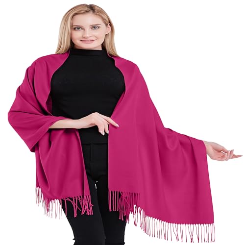 CJ Apparel Fuchsia Rosa 100% Kaschmir Zweilagige Schals Pashmina Handgemacht in Nepal Schultertuch Schal Umschlagtuch NEU von CJ Apparel