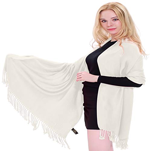 CJ Apparel Damen Handgefertigter nepalesischer Quasten Pashmina-Schal, beige, One Size von CJ Apparel