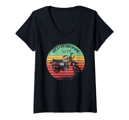 Damen Blutgruppe 1:50 Zweitakter Moped DDR Simson 1 zu 50 2 Takt T-Shirt mit V-Ausschnitt von CJ Merch