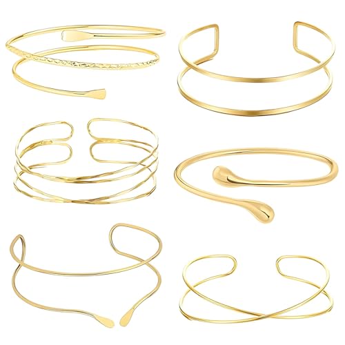 CJAPGJW Armreif Gold, Oberarmreif Gold Damen Set, 6 Stück Verstellbare Armreifen für Tanz, Party, Hochzeit und Musikfestivals, Elegante Goldene Armreifen für Besondere Anlässe CJAPGJW Armreif Gold, Oberarmreif Gold Damen Set, 6 Stück Verstellbare Armreifen für Tanz, Party, Hochzeit und Musikfestivals, Elegante Goldene Armreifen für Besondere Anlässe von CJAPGJW
