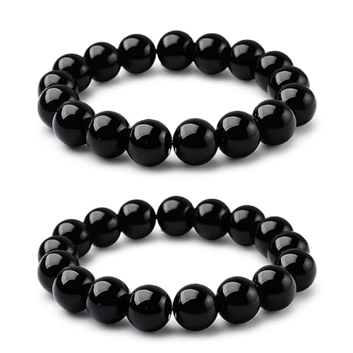 CJAPGJW Obsidian Armband, 2 Stück 8mm Schwarze Obsidian Kette,Perlenarmband Herren,Handgefertigte Heilsteine Armbänder für Männer und Frauen, Perfekt für Meditation, Yoga und Täglichen Gebrauch von CJAPGJW