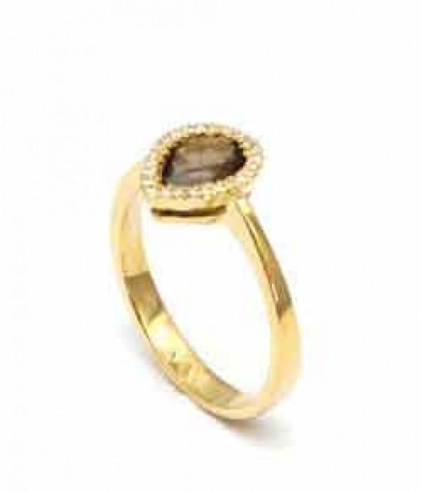 14K Gelbgold Quarz Birne Diamant Verlobungsring, Rundschnitt 0, 1 Karat Anpassbare Größe, Teardrop Halo Schmuck von CJDiamondJewelry