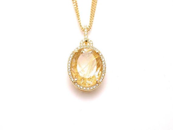 Eleganter Natürlicher Citrin Und Diamant Oval Anhänger 14K Gelbgold Brautschmuck von CJDiamondJewelry