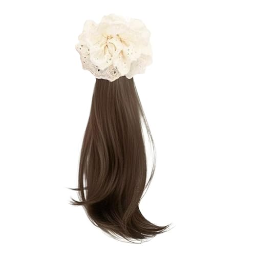 Damen 14-Zoll-synthetische Perücken weibliche Pferdeschwanz große Haare Ring Clip geflochtene Spitze Alltag(Light brown) von CJHFR472SG