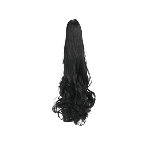 Damen Synthetischer schwarzer, gerader Clip-in-Pferdeschwanz for Frauen, lange, lockige Haarteile mit Krallen, Pferdeschwanz-Extensions Alltag(1B curly) von CJHFR472SG