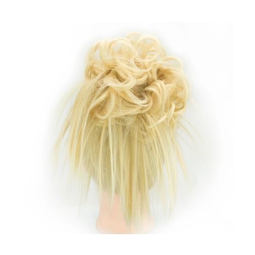 Haarteil 2 Stücke Chaotisch Haar Brötchen Stück Hochsteckte Gefälschte Scrunchies Verlängerung Wellenförmige Lockige Haarteile Pferdeschwanz Chignon Stirnband für Frauen Täglichen Gebrauch(Blonde) von CJHFR472SG