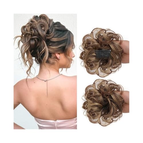 Haarteil Unordentliches synthetisches Dutt-Haarteil, vielseitige, verstellbare Stile, seitlicher Kamm, Clip in lockigem Chignon for Frauen Täglicher Gebrauch(12H24) von CJHFR472SG