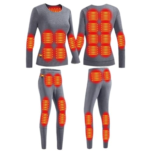 CJJZFO Beheizbare Unterwäsche Damen Winter Wärmende: 28 Zonen Beheizte Thermounterwäsche Set USB Elektrisch Beheizte Kleidung Top Hose 3 Gang Temperaturregelung (Grau, M) von CJJZFO
