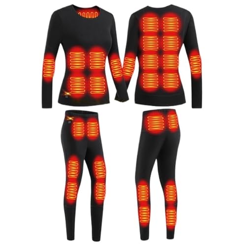 CJJZFO Beheizbare Unterwäsche Damen Winter Wärmende: 28 Zonen Beheizte Thermounterwäsche Set USB Elektrisch Beheizte Kleidung Top Hose 3 Gang Temperaturregelung (Schwarz, XXXL) von CJJZFO