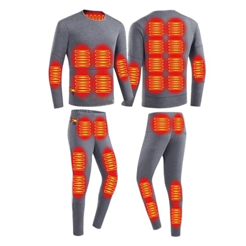 CJJZFO Beheizbare Unterwäsche Herren USB Elektrisch: 28 Zonen Beheizte Thermounterwäsche Set Beheizte Kleidung Männer Top Hose für Winter Skifahren Outdoor Sport (Grau, XXXXXL) von CJJZFO