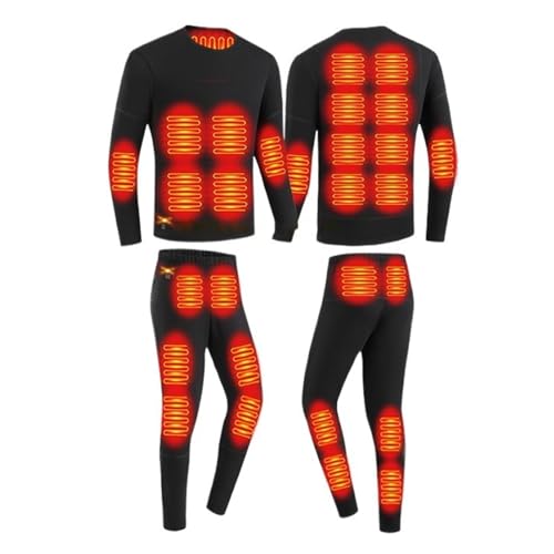 CJJZFO Beheizbare Unterwäsche Herren USB Elektrisch: 28 Zonen Beheizte Thermounterwäsche Set Beheizte Kleidung Männer Top Hose für Winter Skifahren Outdoor Sport (Schwarz, XL) von CJJZFO