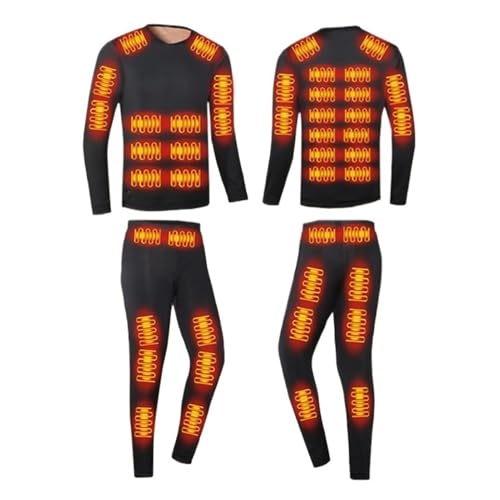 CJJZFO Beheizbare Unterwäsche Herren USB Elektrisch: 42 Zonen Beheizte Thermounterwäsche Set Beheizte Kleidung Heizung Top Hose für Winter Skifahren Outdoor Sport (Schwarz, M) von CJJZFO