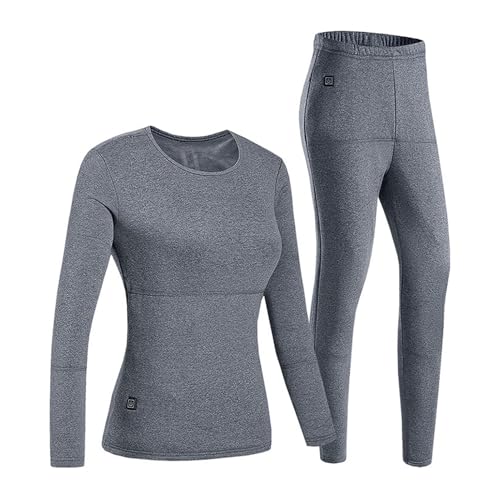 CJJZFO Damen Thermounterwäsche Beheizbare für Winter Temperaturregelung: Langärmeliges Beheiztes Unterwäsche Set USB 22 Heizzonen 3 Temperaturregelung (Grau, XXXXL) von CJJZFO