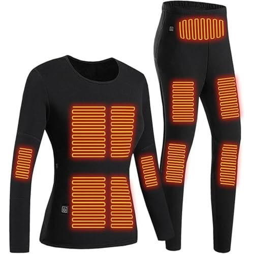 CJJZFO Damen Thermounterwäsche Beheizbare für Winter Temperaturregelung: Langärmeliges Beheiztes Unterwäsche Set USB 22 Heizzonen 3 Temperaturregelung (Schwarz, XXXL) von CJJZFO