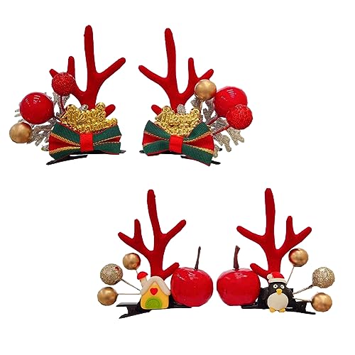 2 Paar Weihnachten Haarspangen für Frauen Mädchen Rentiergeweih Haarnadeln Niedlich Xmas Party Cosplay Haarspange Weihnachten Haarschmuck (Rot B) von CJKDXDH