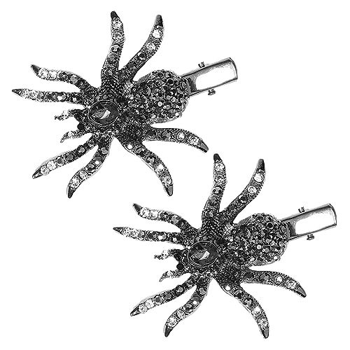 2 Stück Halloween Strass Spinne Haarspangen für Frauen Mädchen Gothic Kristall Alligator Haarspange Entenschnabel Haarspange Haarschmuck (schwarz) von CJKDXDH