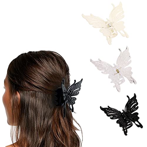 3 Stück Schmetterlings-Haarspangen, transparente Haarklammern, Schmetterlings-Haar-Clips, rutschfest, starker Halt, Haarklammer für Frauen und Mädchen, für dickes Haar, Frauen und Mädchen, schwarz von CJKDXDH