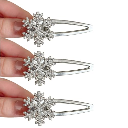 3 x Weihnachts-Schneeflocken-Haarspangen, Winterurlaub-Schmuck, große Kristall-Schneeflocken-Haarspange, Metall-Krokodilklemmen für langes, dickes Haar, Urlaub, Hochzeit, Braut-Haarschmuck von CJKDXDH