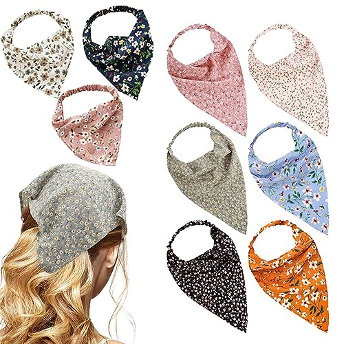 CJKDXDH 9 Stück Floral Elastic Hair Scarf Headband for Women Girls, Boho Chiffon Bandanas, Triangle Kerchief, Hair Scarves Turban Hair Accessories (Colorful) von CJKDXDH