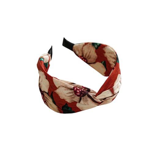 CJKDXDH Boho-Haarband, geknotet, für Damen und Mädchen, Blumendruck, Kreuz, verdreht, rutschfest, modisch, breites Stirnband, attraktives Kopfbedeckungszubehör, Rot von CJKDXDH