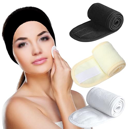 CJKDXDH Spa-Stirnband zum Waschen von Gesicht, Frottee, Stirnbänder, Make-up, Stretch-Handtuch mit Verschluss, Haarschmuck (schwarz, gelb, weiß), 3 Stück von CJKDXDH