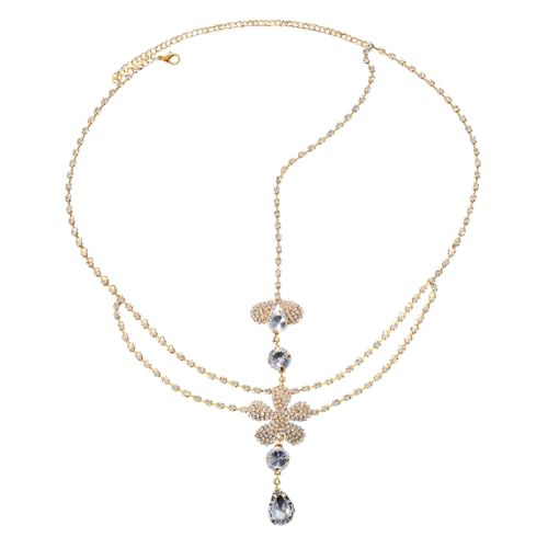 CJKDXDH Strass Blume Kopfkette Mode Kristall Quaste Stirn Stirnband Kette Bling geschichtet Hochzeit Party Kopfschmuck Dekorative Haarschmuck (Gold) von CJKDXDH