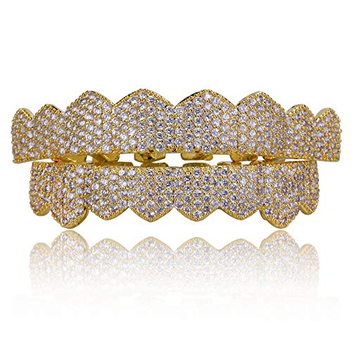 Diamond Gold Grillz Hip Hop Vergoldet Grillz Top Bottom Gold Zähne Grillz Diamant Silber Grillz Gold Zähne Grillz Grillz Vampirzähne, Medium, Nicht-Edelmetall, Zirkonia von CJKDXDH