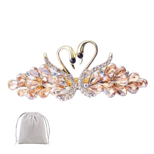 Haarspangen mit Schwanenfedern, Strass, französische Haarspangen, Haarspangen, Pferdeschwanz-Halter, eleganter Haarschmuck für Damen, Champagner von CJKDXDH