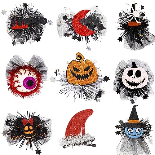 Halloween-Haarspangen, glitzernd, Geistergesicht, Teufelspinne, Cartoon-Halloween-Haarnadel, Haarschmuck für Mädchen (bunt), 9 Stück von CJKDXDH