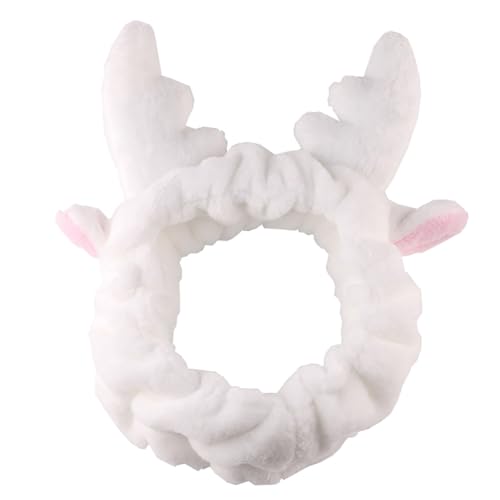 Niedliches Hirschgeweih Plüsch Stirnband Weiche Elastische Haarschlaufe Kawaii Tierohren Make-up Spa Stirnband Fuzzy Hautpflege Dusche Haarband (Weiß) von CJKDXDH