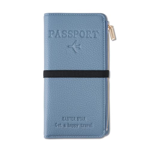 Reisepasshülle aus PU-Leder, RFID-blockierende Kartenfächer, Reisepasshülle mit Stifthalter, Reisedokumenten-Organizer, Reisezubehör, Essentials für Damen und Herren, Blau von CJKDXDH