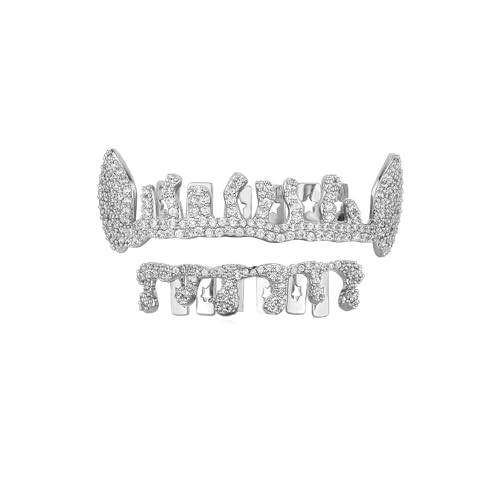 Teeth Grillz Teardrop Bottom Grillz Diamond Drip Cap Grillz Zähne Vergoldet Iced Out Diamant Grills Halloween Hip Hop Zähne Schmuck und Zubehör, Medium, Nicht-Edelmetall, Zirkonia von CJKDXDH