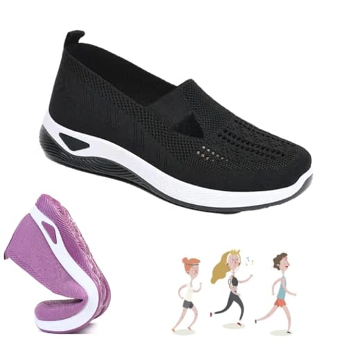Go Walking Slip on Foam Schuhe,Women's Woven Orthopädische Atmungsaktive Weiche Schuhe,Hands Free Orthopädische Stretch für Frauen Arch Support,Bequeme Mesh Stretch Turnschuhe (01#,37) von CJKH