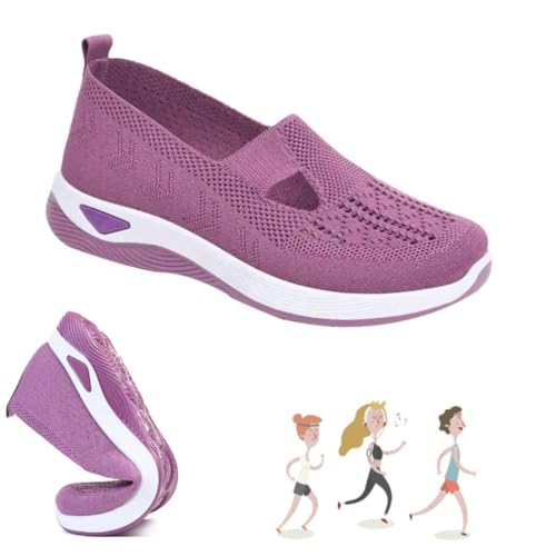 Go Walking Slip on Foam Schuhe,Women's Woven Orthopädische Atmungsaktive Weiche Schuhe,Hands Free Orthopädische Stretch für Frauen Arch Support,Bequeme Mesh Stretch Turnschuhe (02#,37) von CJKH