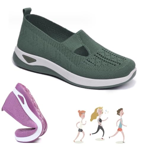 Go Walking Slip on Foam Schuhe,Women's Woven Orthopädische Atmungsaktive Weiche Schuhe,Hands Free Orthopädische Stretch für Frauen Arch Support,Bequeme Mesh Stretch Turnschuhe (04#,36) von CJKH