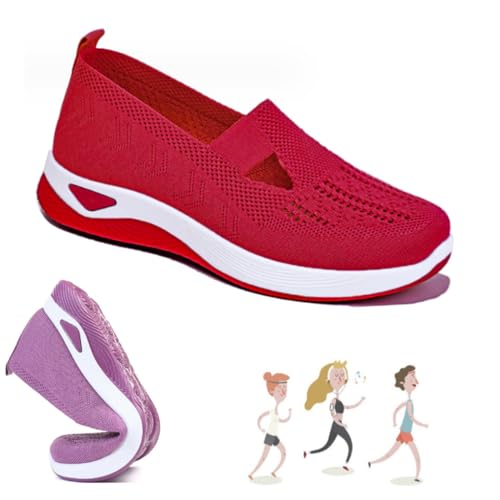 Go Walking Slip on Foam Schuhe,Women's Woven Orthopädische Atmungsaktive Weiche Schuhe,Hands Free Orthopädische Stretch für Frauen Arch Support,Bequeme Mesh Stretch Turnschuhe (06#,36) von CJKH