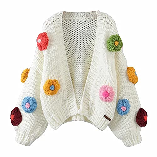 CJMDEH Pullover Damen Strickjacke Strickwaren Weihnachten frisch und süß Pastoral Stil Farbe Dreidimensionale Blume Langarm Cardigan Ins Strickpullover von CJMDEH