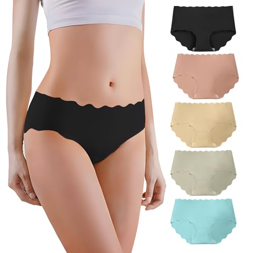 CJMUQHEHH 5er Pack Unterhosen Damen Baumwolle Futter, Hipster Nahtlos Slips Damens Unterwäsche, Stretch Leicht Atmungsaktive Damen Unterhosen, Nahtlose Stretch Slips für Frauen Gewicht 45–55kg von CJMUQHEHH