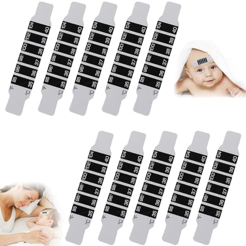 CJQRL 10 Stück Stirnthermometerstreifen für Kinder, wiederverwendbare Stirn-Fieber-Temperaturaufkleber, Fieberstreifen, Ohrthermometer-Aufkleber für den Heimgebrauch auf Reisen von CJQRL