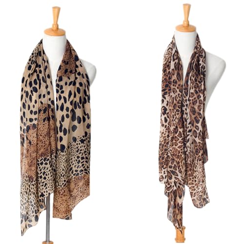 CJQRL 2 Stück Schal Leopardenmuster Damen Leo Schal Damen Schal Leopardenmuster Winter Warmer Halstücher - Übergroßer 160 * 70cm von CJQRL