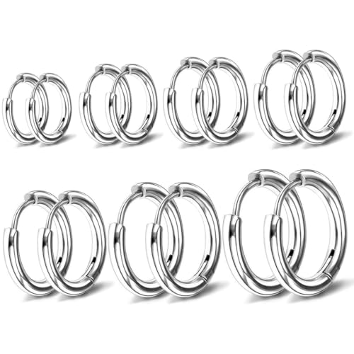 CJQRL 7 Paar Mini Creolen, Kleine Ohrringe Creolen, Ohrringe Silber, Kleine Creolen Silber für Damen Mädchen Hypoallergen Cartilage Daith Helix Piercings Ohrringe für Mehrere Piercings 8-20MM von CJQRL