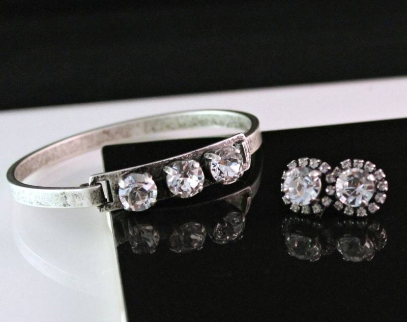 Antikes Silber Und Kristall Armreif Mit Passenden Ohrringe, Schmuck-Set, Geburtstagsgeschenk von CJRoseBoutique
