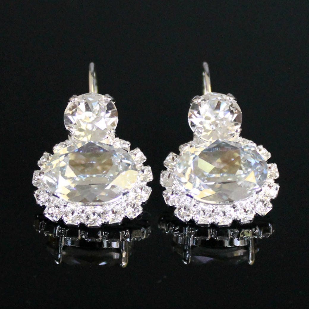 Crystal Blue Shadow Halo Ohrringe, Oval Kristall Baumeln Phantasie Geschenk Für Sie von CJRoseBoutique