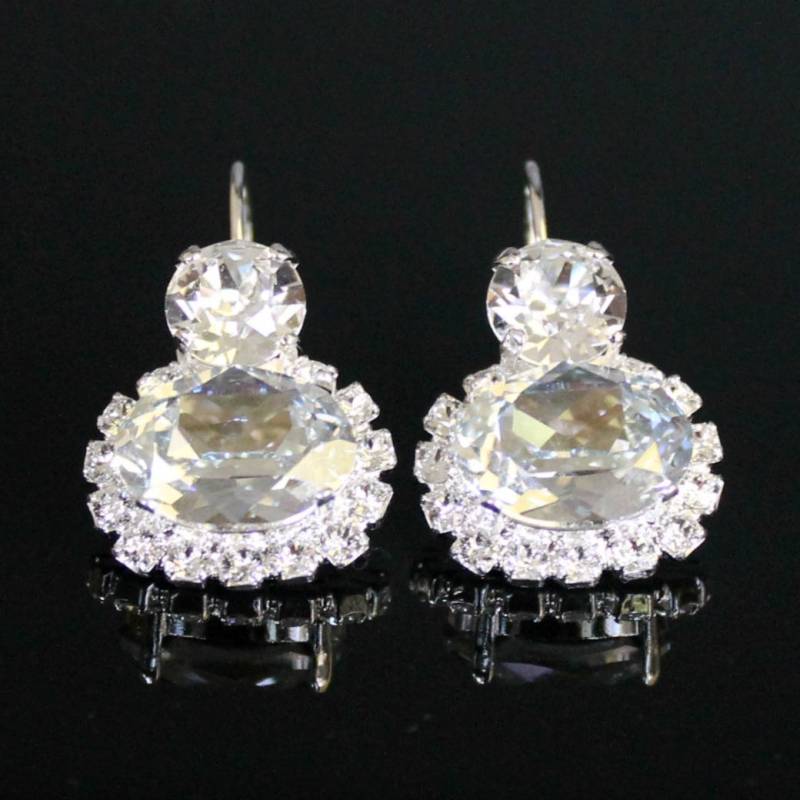 Crystal Blue Shadow Halo Ohrringe, Oval Kristall Baumeln Phantasie Geschenk Für Sie von CJRoseBoutique