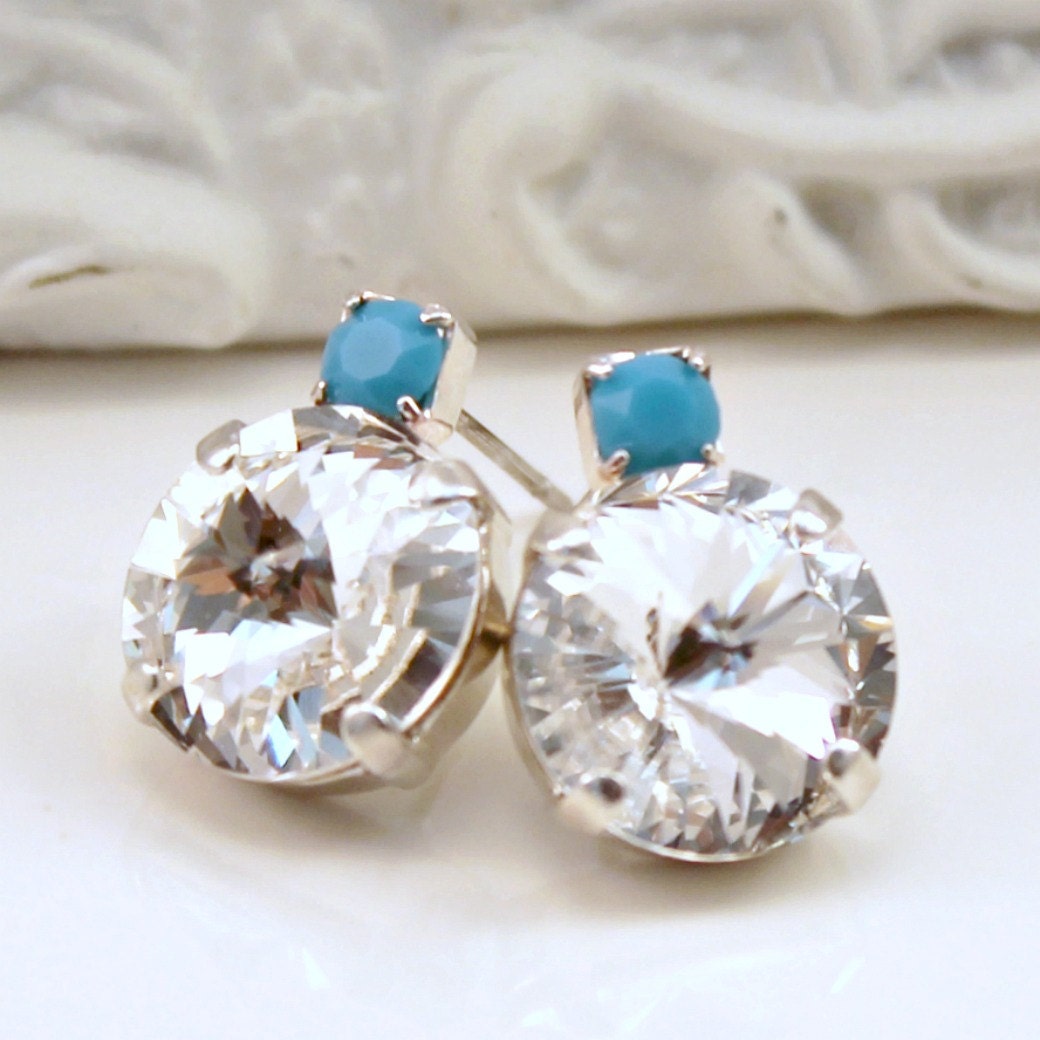 Klare Kristall Ohrstecker Mit Türkis Akzenten, Silber Ohrstecker, Rivoli Ohrringe, Geschenk Für Sie Klare Kristall Ohrstecker Mit Türkis Akzenten, Silber Ohrstecker, Rivoli Ohrringe, Geschenk Für Sie von CJRoseBoutique