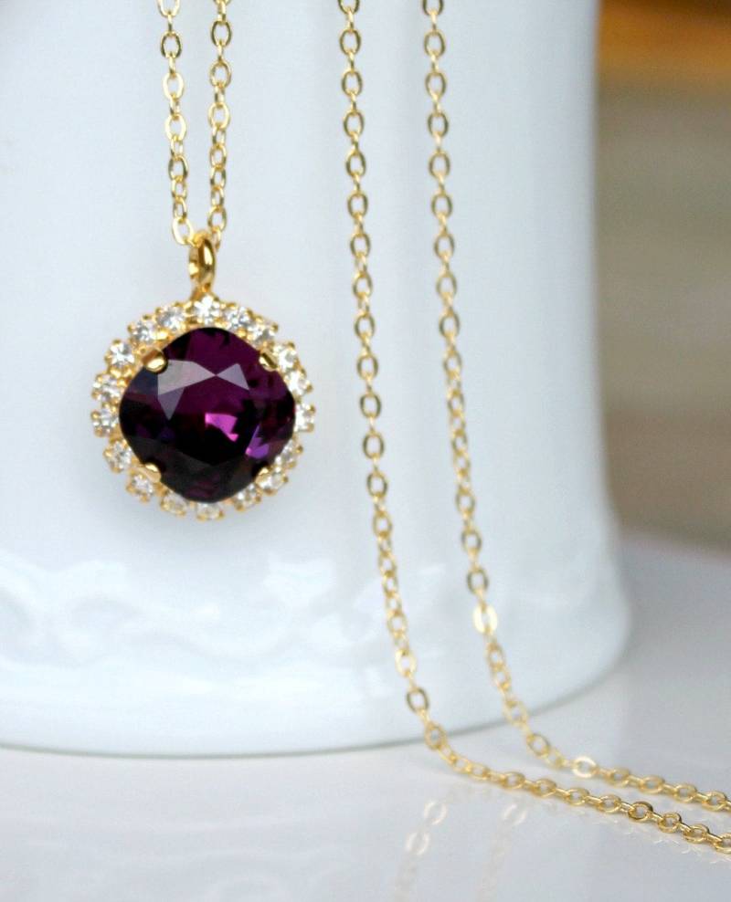 Kristall Halo Anhänger, Gold Anhänger Halskette, Amethyst An Goldkette, Schmuck von CJRoseBoutique