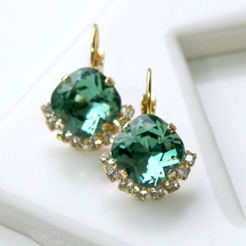 Petrol Kristall Ohrringe, Blau Grün Und Gold Geschenk Für Sie von CJRoseBoutique