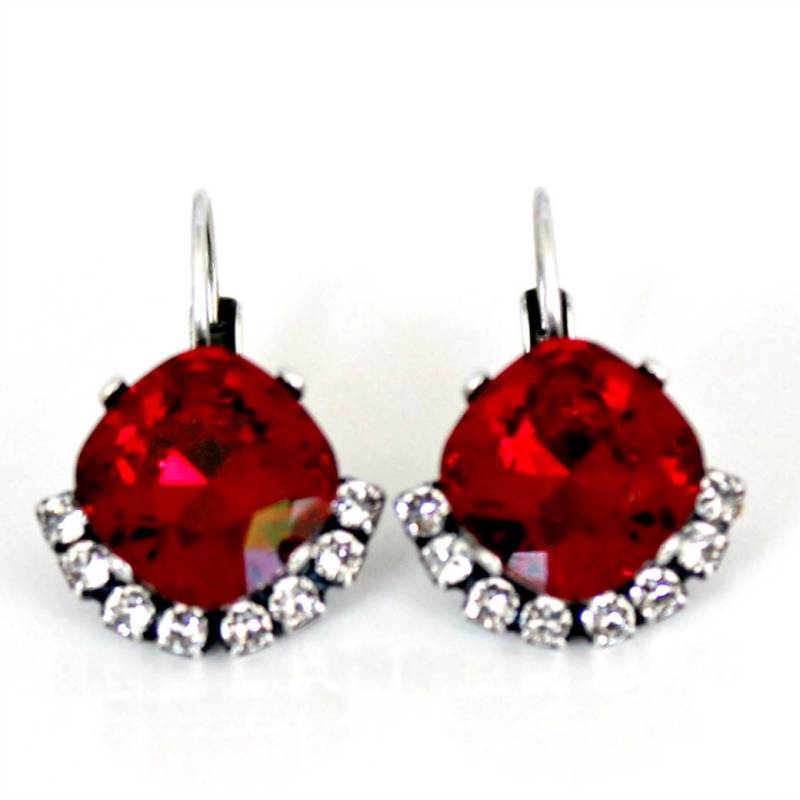 Rot Kristall Halb Halo Baumeln Ohrringe, Antik Silber Brisur von CJRoseBoutique